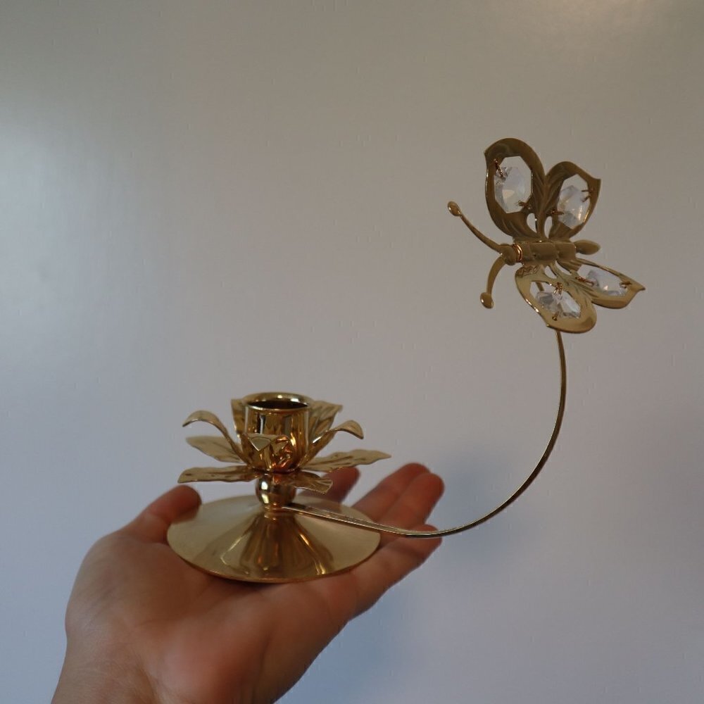 Mascot Crystal Delight 24k Gold Butterfly Taper Candle Holder